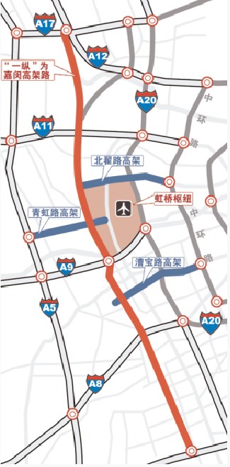 虹桥交通枢纽拟增加四条高架(制图)